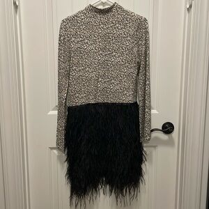 Tyler Boe Leopard Feather Dress, EUC, Size Small